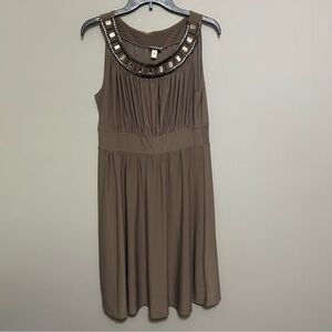 Haani Women's Dress L Sleeveless Light Brown Midi Embellished Rhinestones Casual